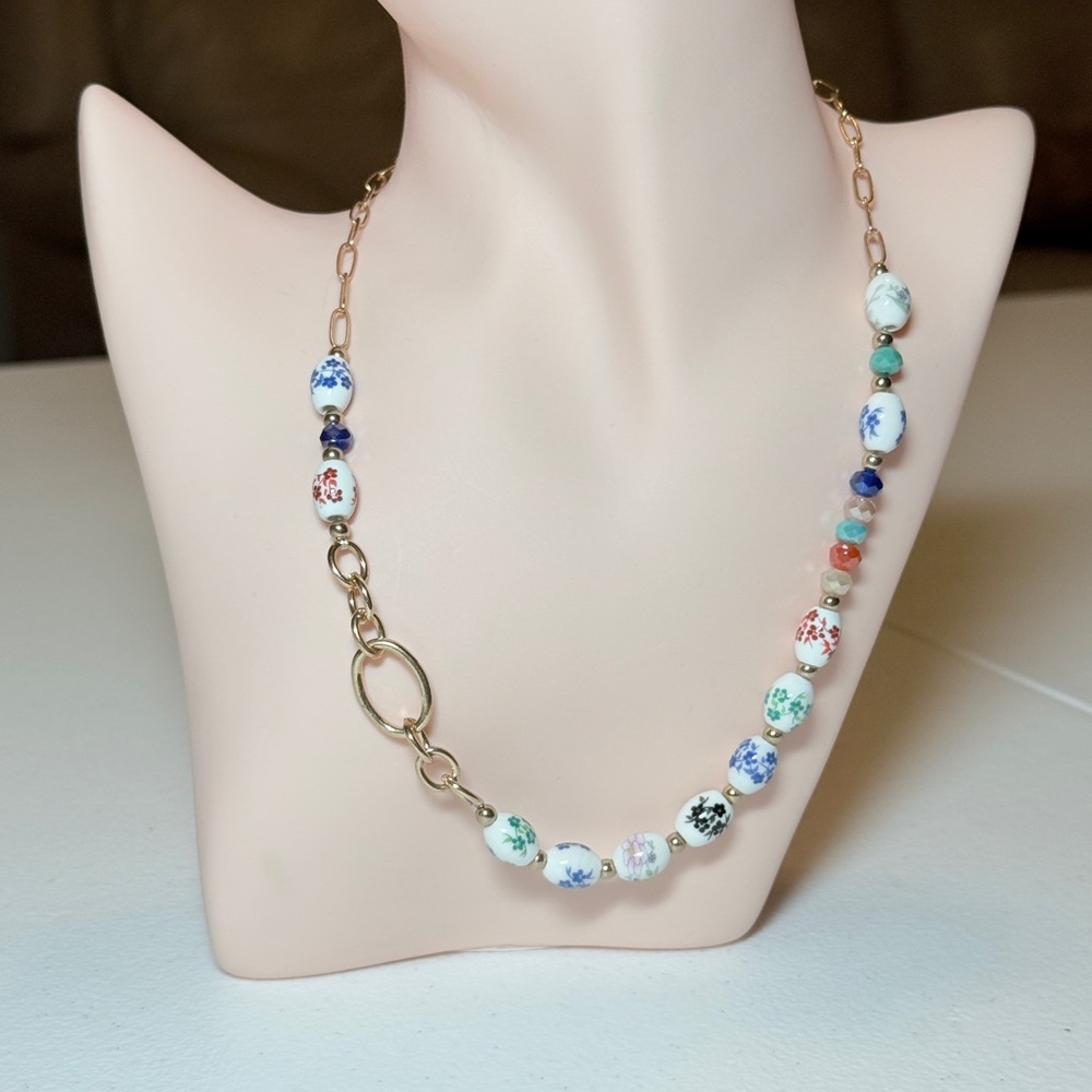 Multicolor Floral Porcelain Bead Necklace - Women Jewelry